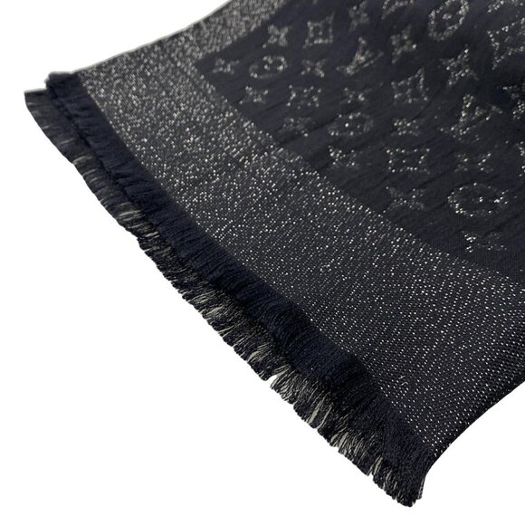 Auth LOUIS VUITTON - Black Silver Unconfirmed Scarf Silk Polyester Nylon - Picture 2 of 5
